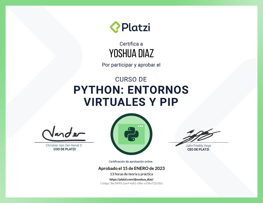 Diploma del Curso de Python: PIP y Entornos Virtuales