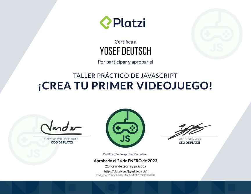 Diploma de Taller Práctico de JavaScript: ¡Crea tu Primer Videojuego!