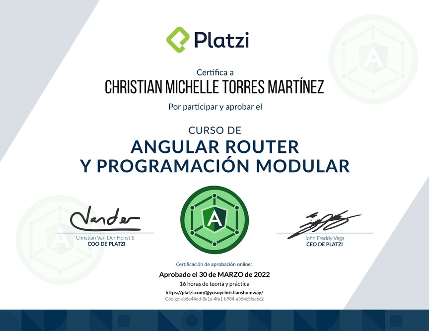 Diploma del Curso de Angular Router: Lazy Loading y Programación Modular