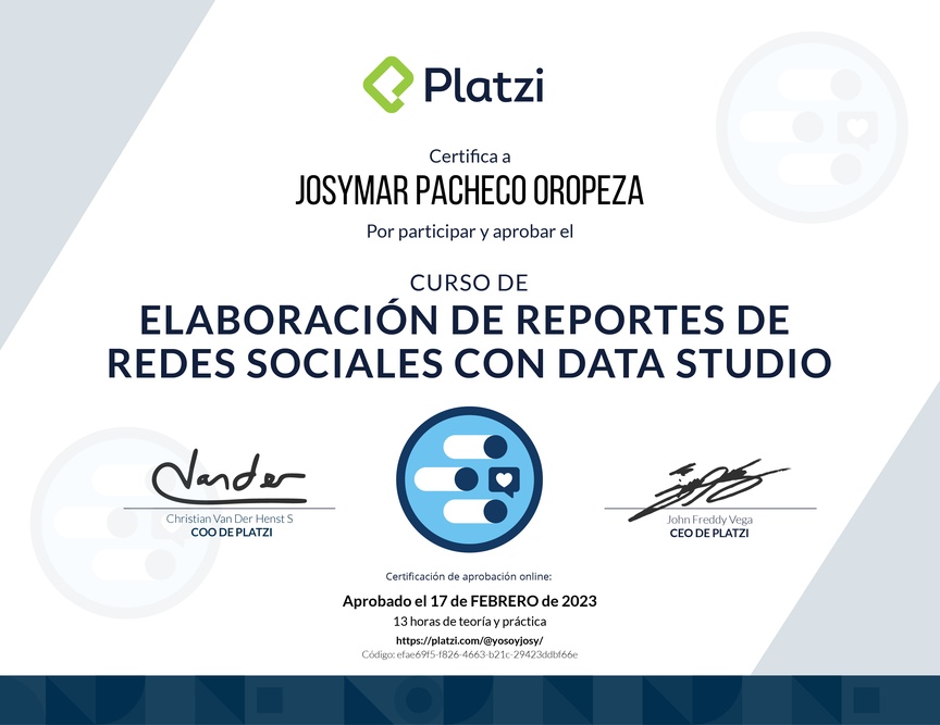 Diploma del Curso para Crear Reportes de Redes Sociales