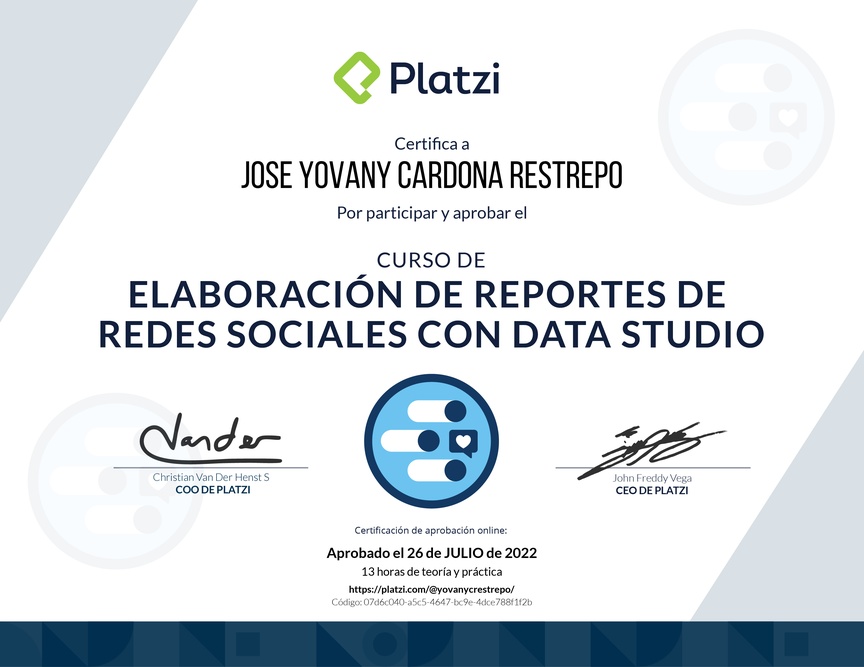Diploma del Curso para Crear Reportes de Redes Sociales