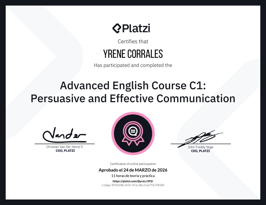 Diploma del Curso de Inglés Avanzado C1: Comunicación Persuasiva y Efectiva