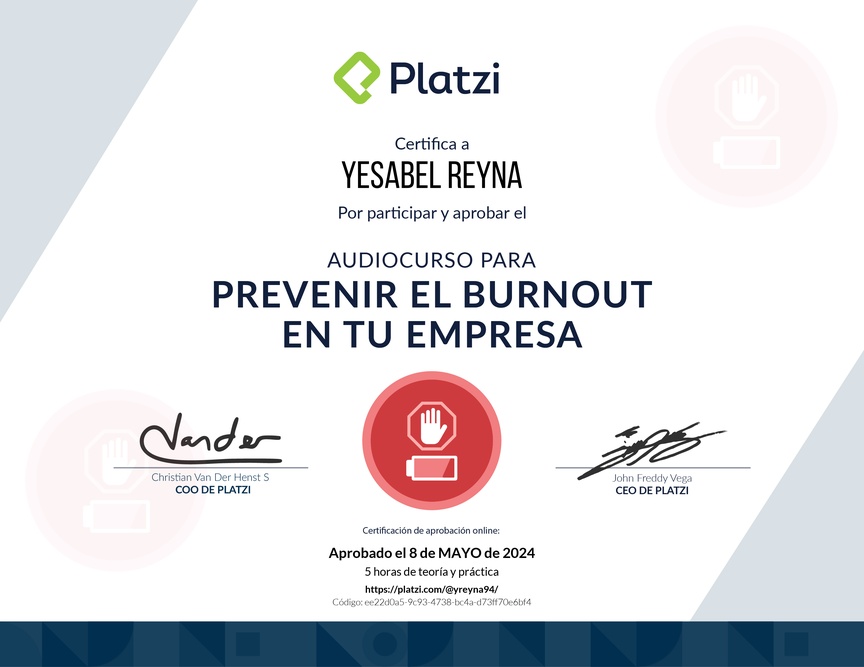 Diploma de Audiocurso para Prevenir el Burnout en tu Empresa