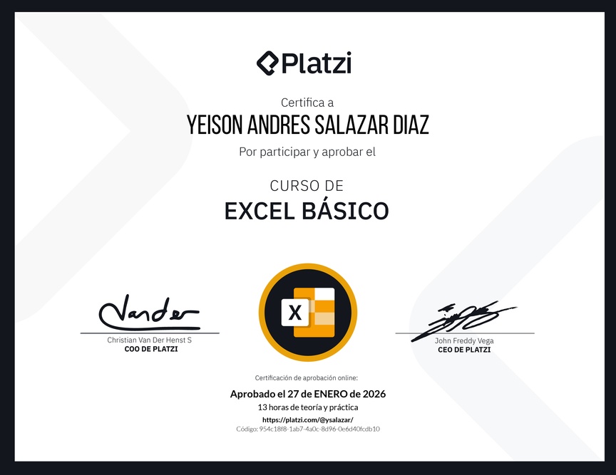 Diploma del Curso de Excel Básico