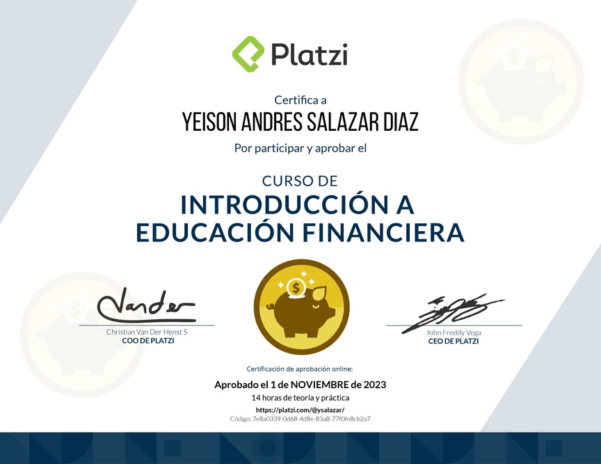 Diploma del Curso de Introducción a Educación Financiera