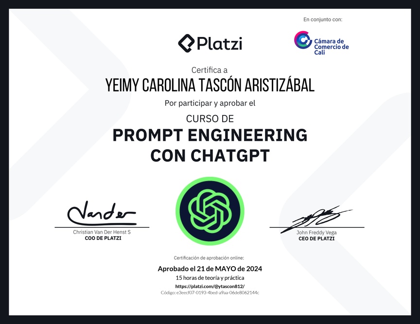 Diploma del Curso de Prompt Engineering con ChatGPT
