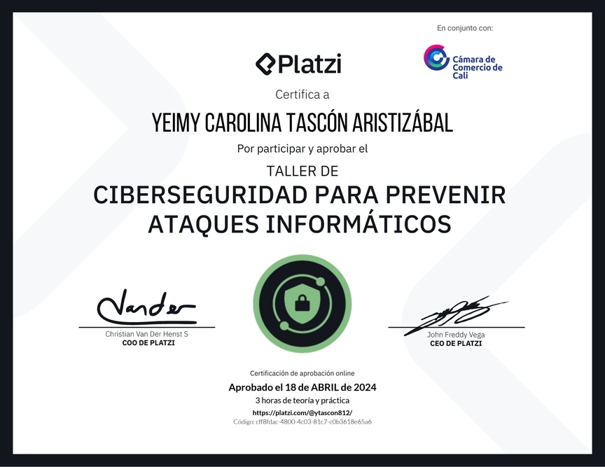 Diploma del Curso de Introducción a Ciberseguridad: Prevención de Ataques Informáticos