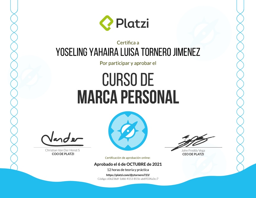 Diploma del Curso Gratis de Marca Personal 2018