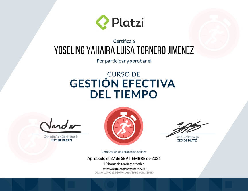 Diploma del Curso de Gestión Efectiva del Tiempo