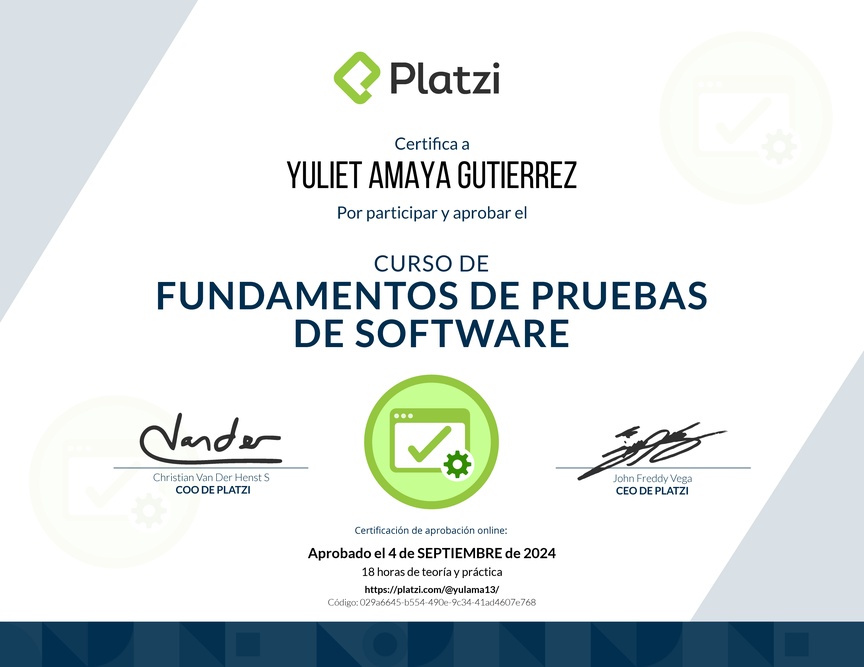 Diploma del Curso de Fundamentos de Pruebas de Software