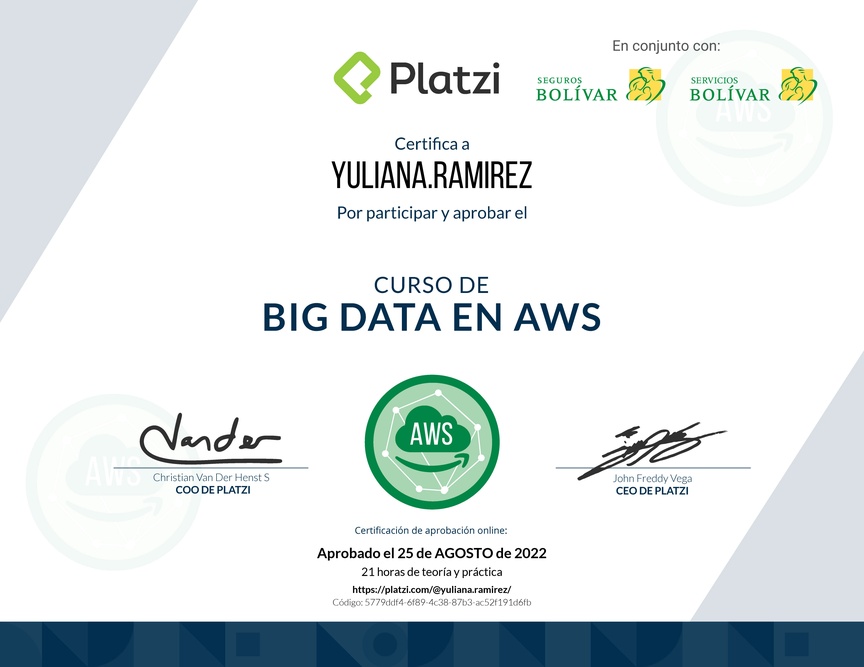Diploma del Curso de Big Data en AWS