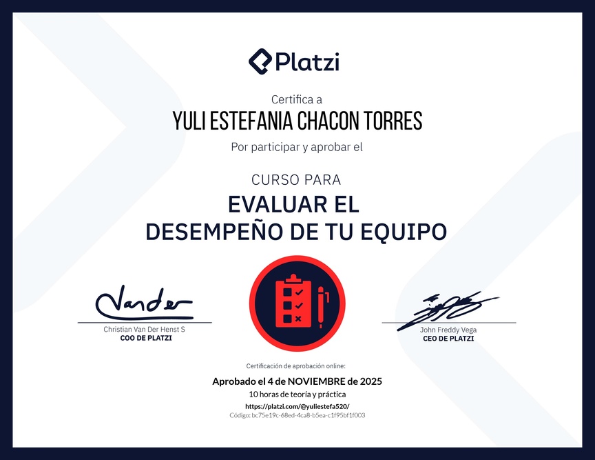 Diploma del Curso para Evaluar el Desempeño de tu Equipo