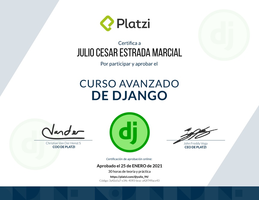 Diploma del Curso Avanzado de Django v2