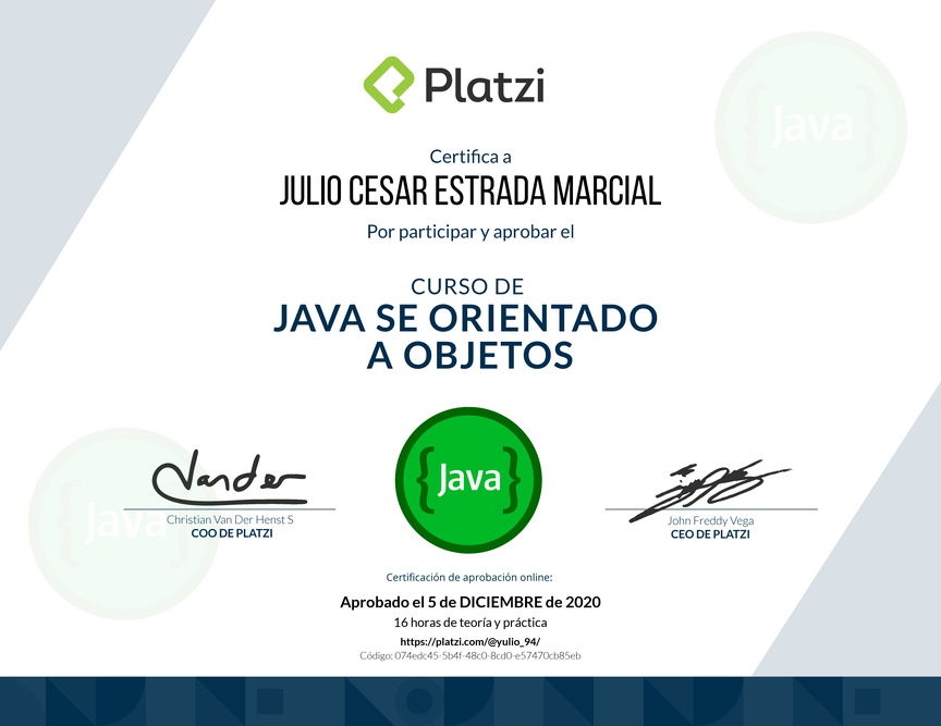 Diploma del Curso de Java SE Orientado a Objetos