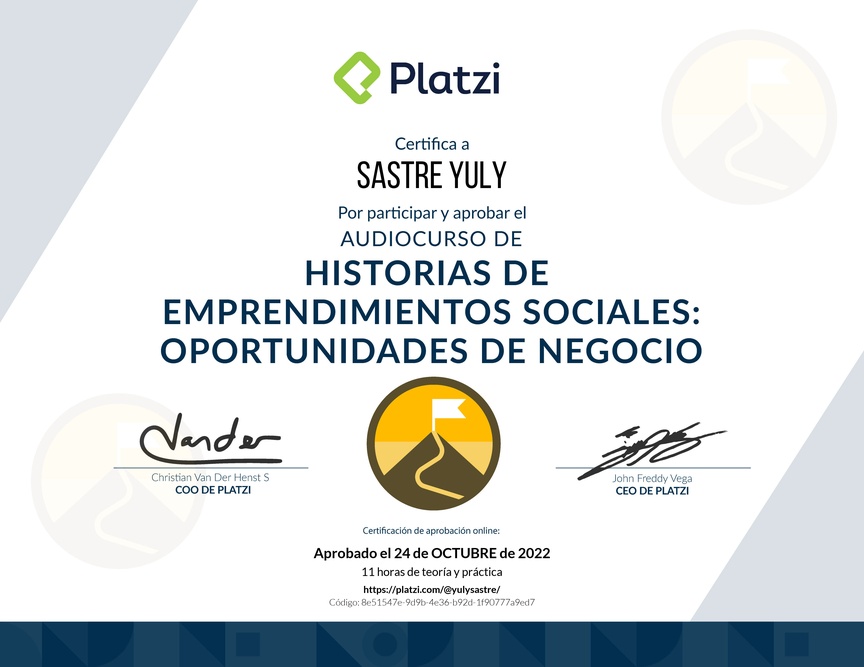 Diploma de Audiocurso de Historias de Emprendimientos Sociales y Oportunidades de Negocio