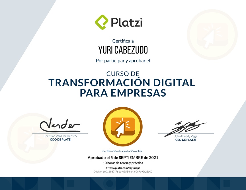 Diploma del Curso de Transformación Digital para el Crecimiento de tu Empresa
