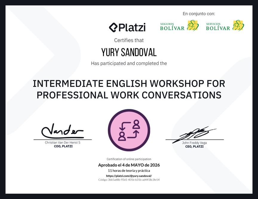 Diploma del Curso de Inglés Práctico para Conversaciones de Trabajo