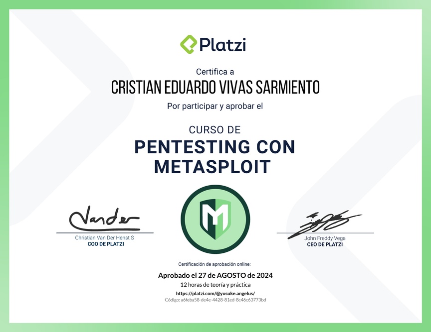 Diploma del Curso de Hacking: Pentesting con Metasploit