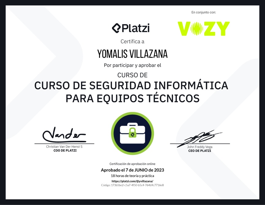 Diploma del Curso de Seguridad Informática para Equipos Técnicos