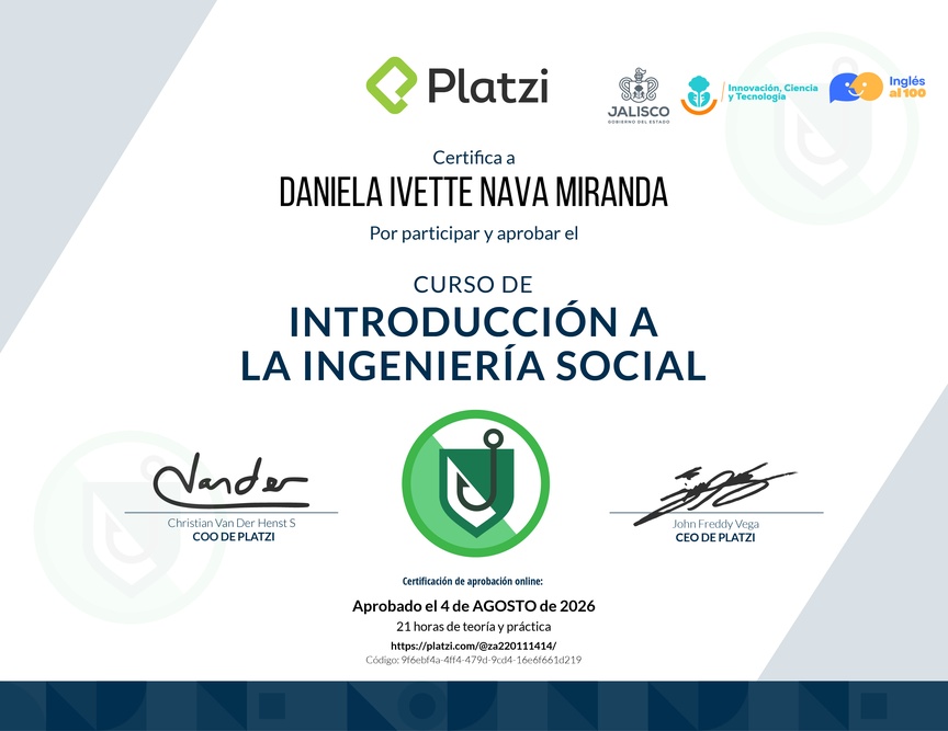 Diploma del Curso de Introducción a la Ingeniería Social: Técnicas, Ataques y Pretexting