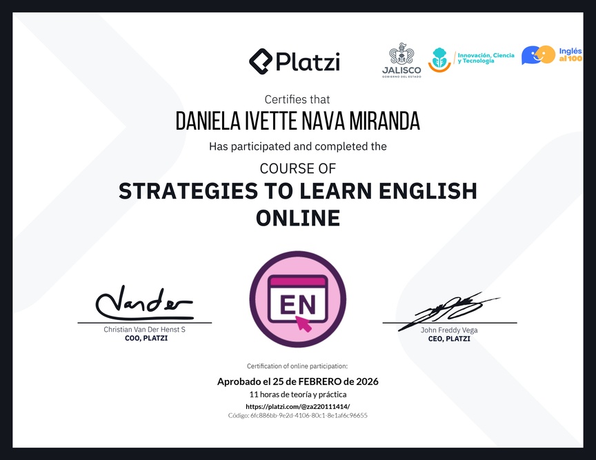 Diploma del Curso Gratis de Estrategias para Aprender Inglés en Línea