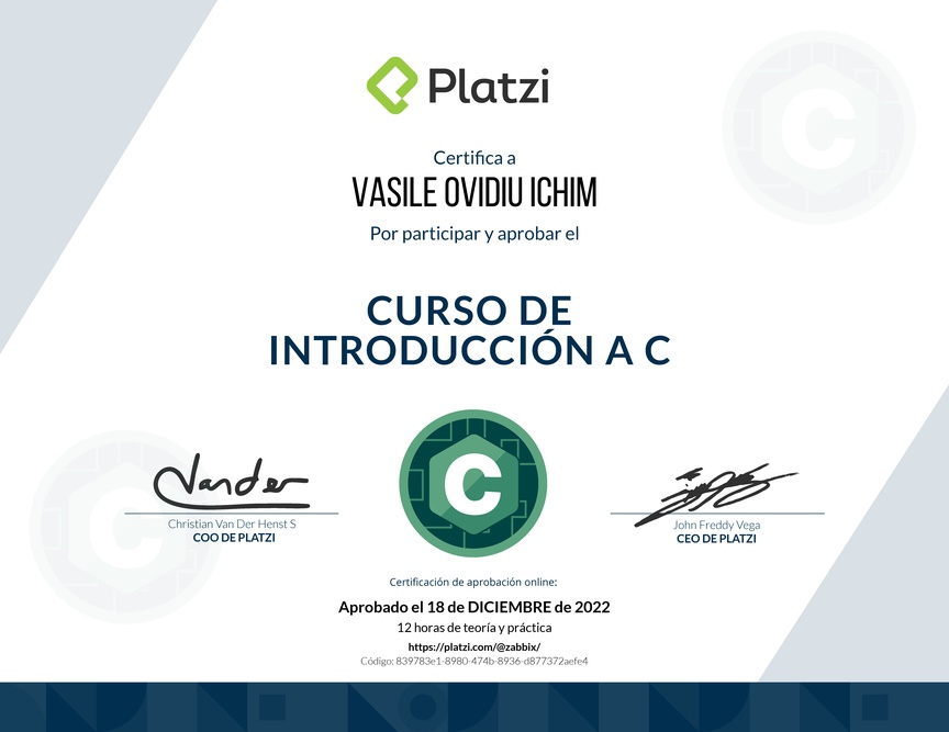 Diploma del Curso de Introducción a C