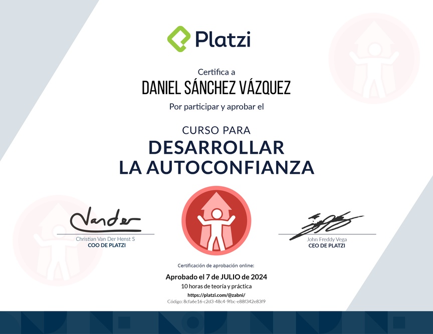 Diploma del Curso para Desarrollar la Autoconfianza