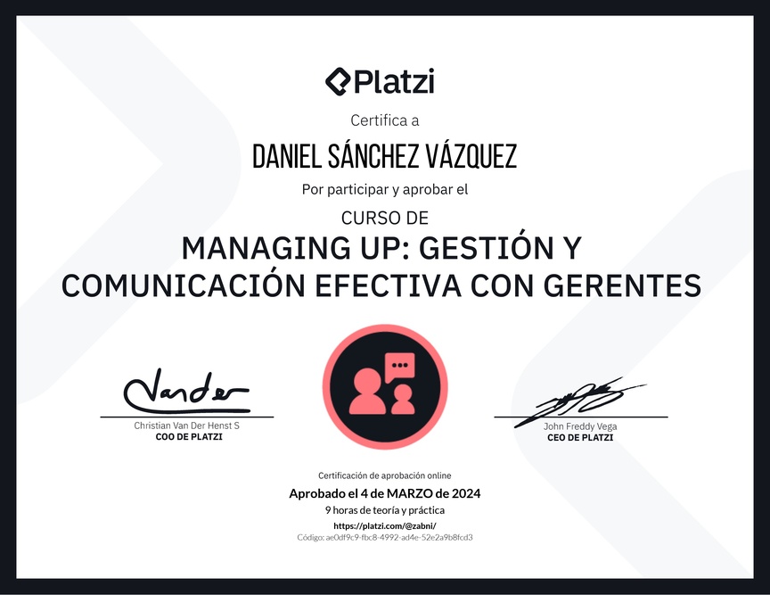 Diploma de Audiocurso de Managing Up: Gestión y Comunicación Efectiva con Gerentes