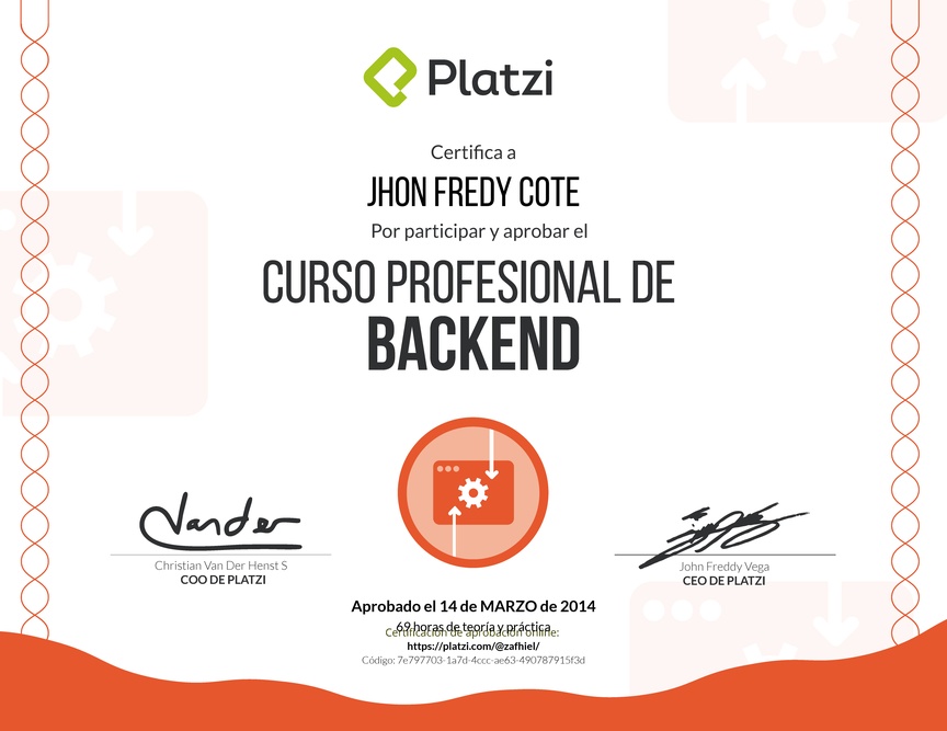 Diploma del Curso Profesional de Backend