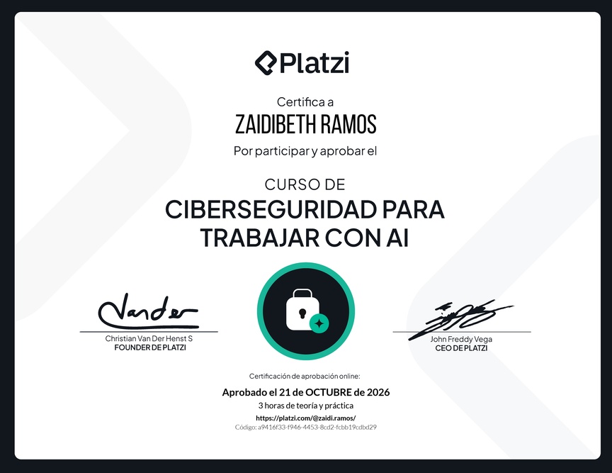 Diploma del Curso de Ciberseguridad para Trabajar con AI