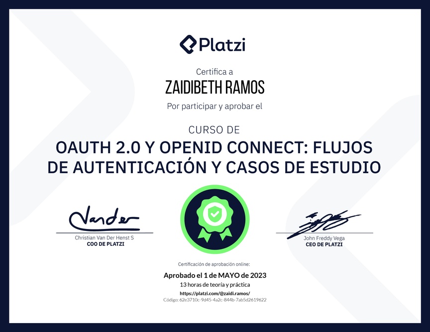 Diploma del Curso de OAuth 2.0 y OpenID Connect: Flujos de Autenticación y Casos de Estudio