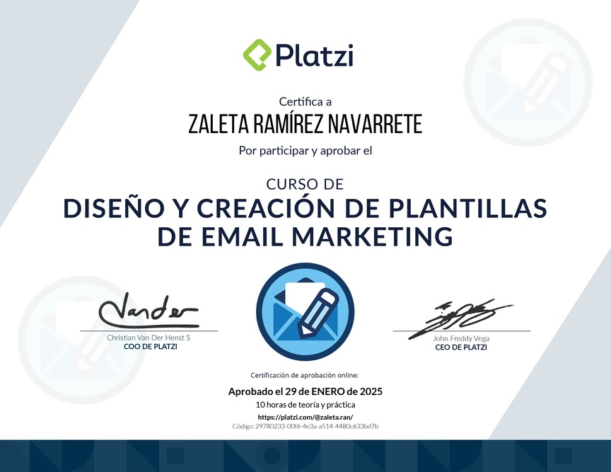 Diploma del Curso de Diseño y Creación de Plantillas de Email Marketing