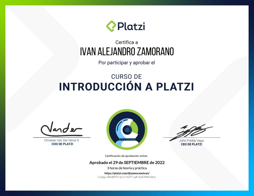 Diploma del Curso de Introducción a Platzi