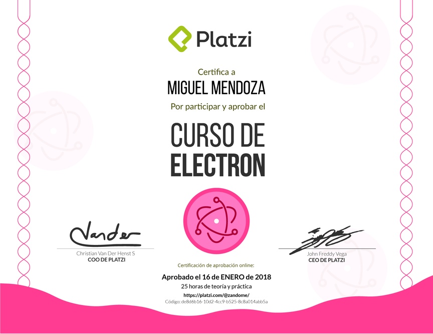 Diploma del Curso de Electron: Apps de escritorio en Windows y Mac