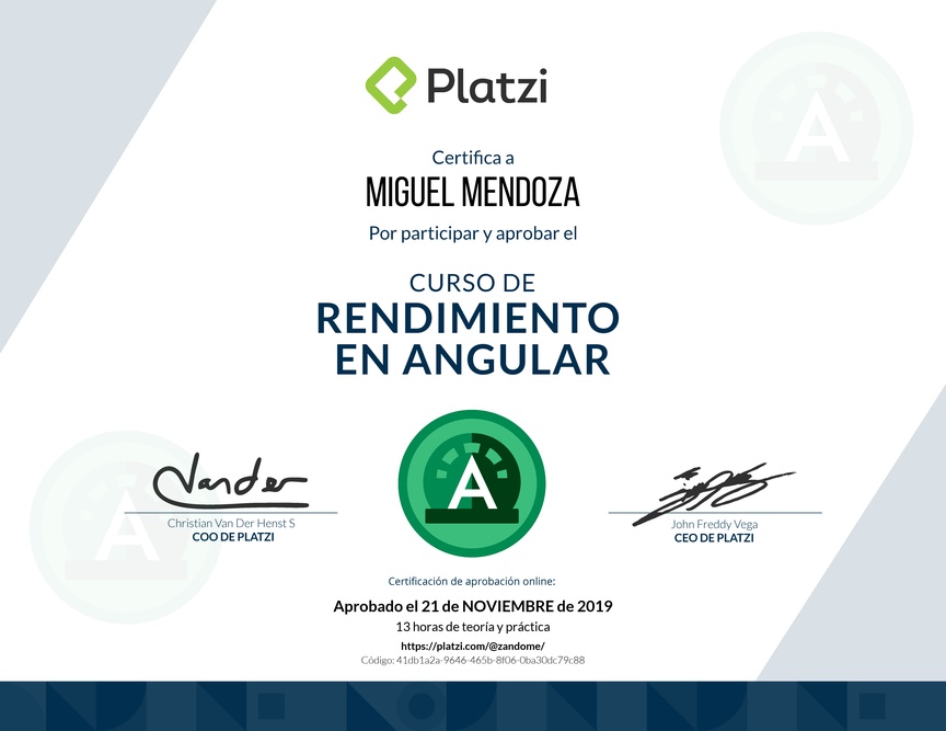 Diploma del Curso de Rendimiento en Angular