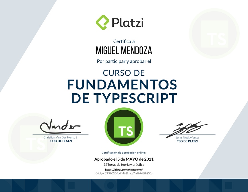 Diploma del Curso de TypeScript 3