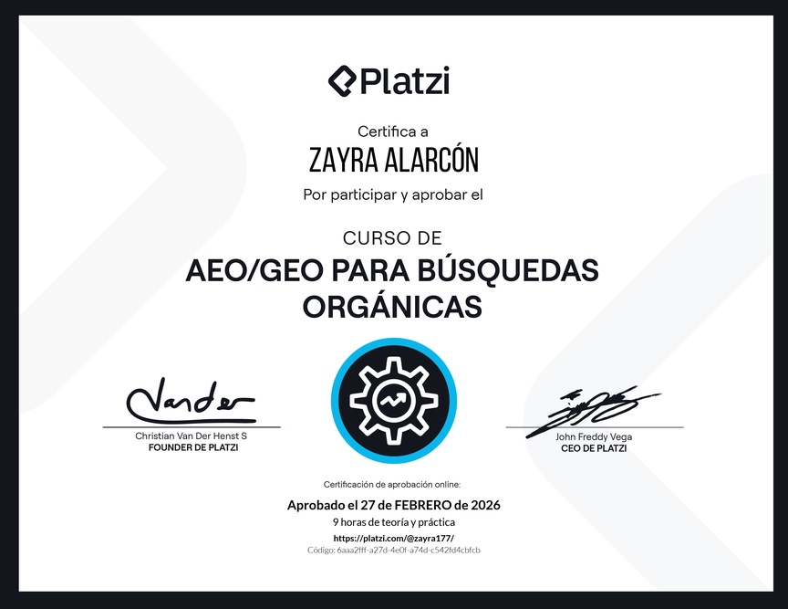 Diploma del Curso de AEO/GEO para Búsquedas Orgánicas