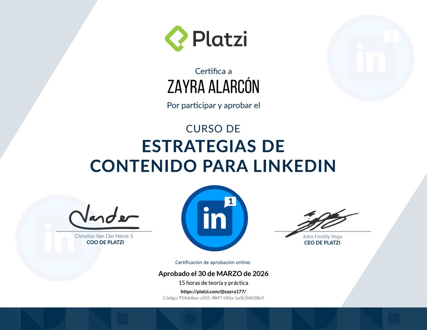 Diploma del Curso de Estrategias de Contenido para LinkedIn