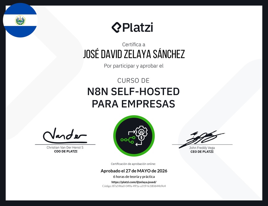 Diploma del Curso de n8n Self-Hosted para Empresas
