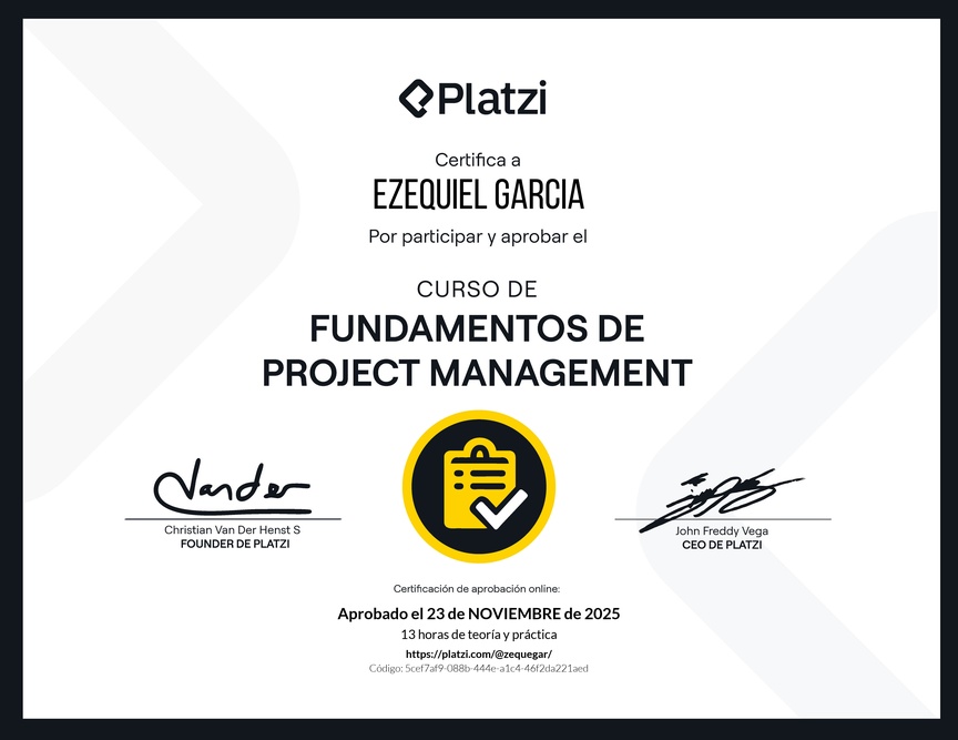 Diploma del Curso de Fundamentos de Project Management