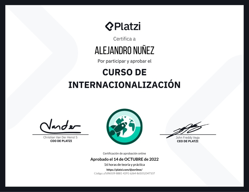 Diploma del Curso de Internacionalización