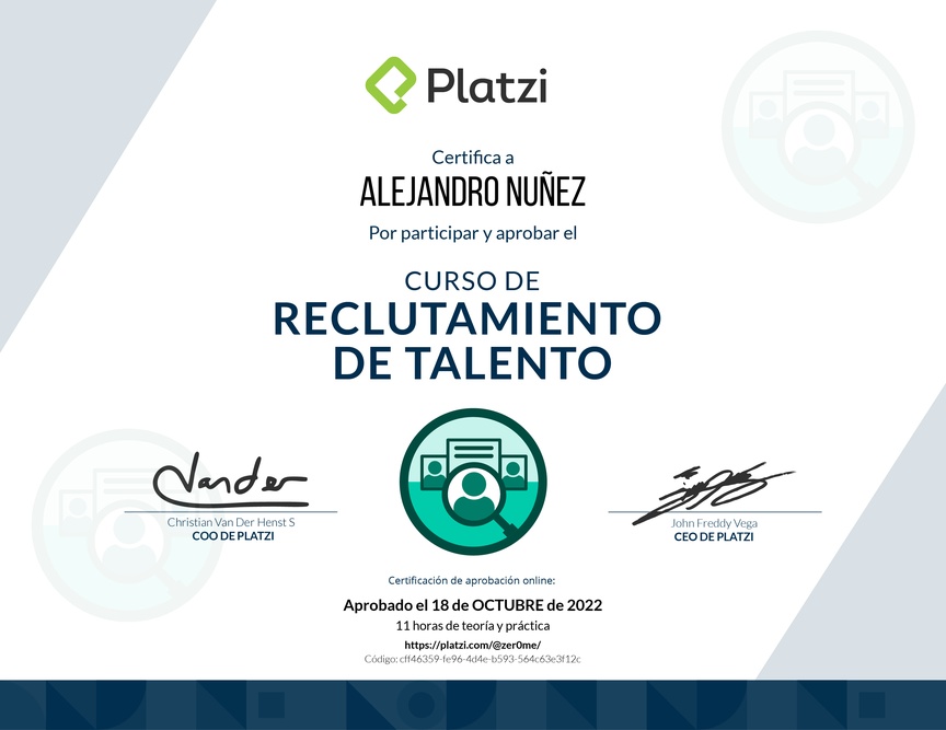 Diploma del Curso de Reclutamiento de Talento