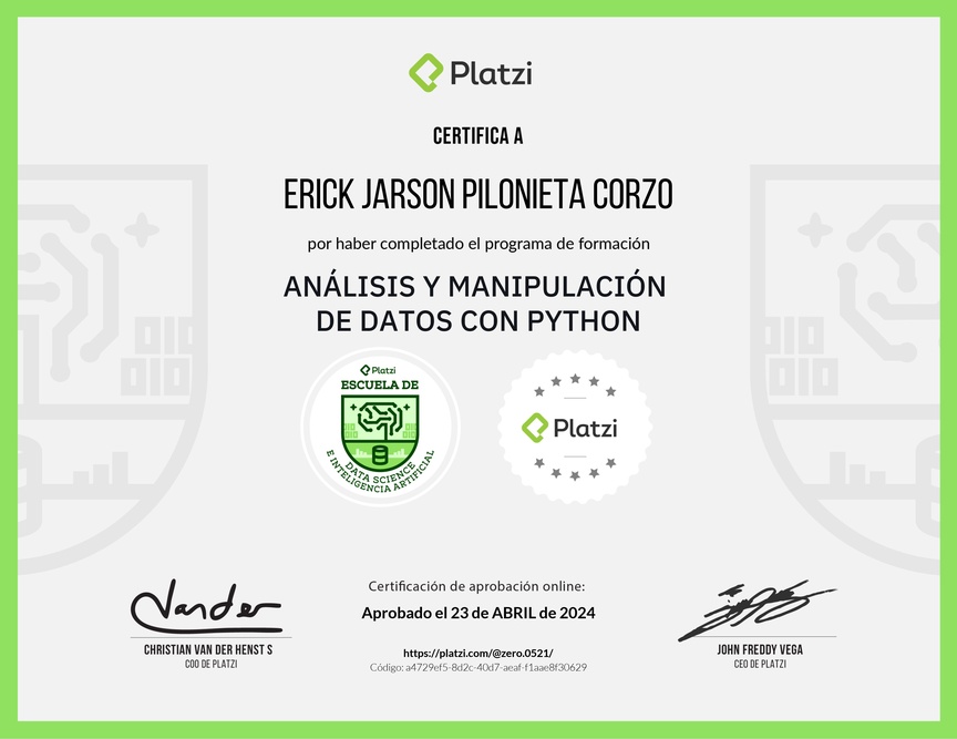 Diploma de la Ruta de Aprendizaje de Análisis y Manipulación de Datos con Python