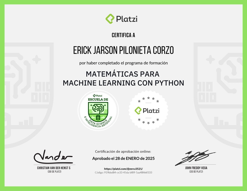 Diploma de la Ruta de Aprendizaje de Matemáticas para Machine Learning con Python