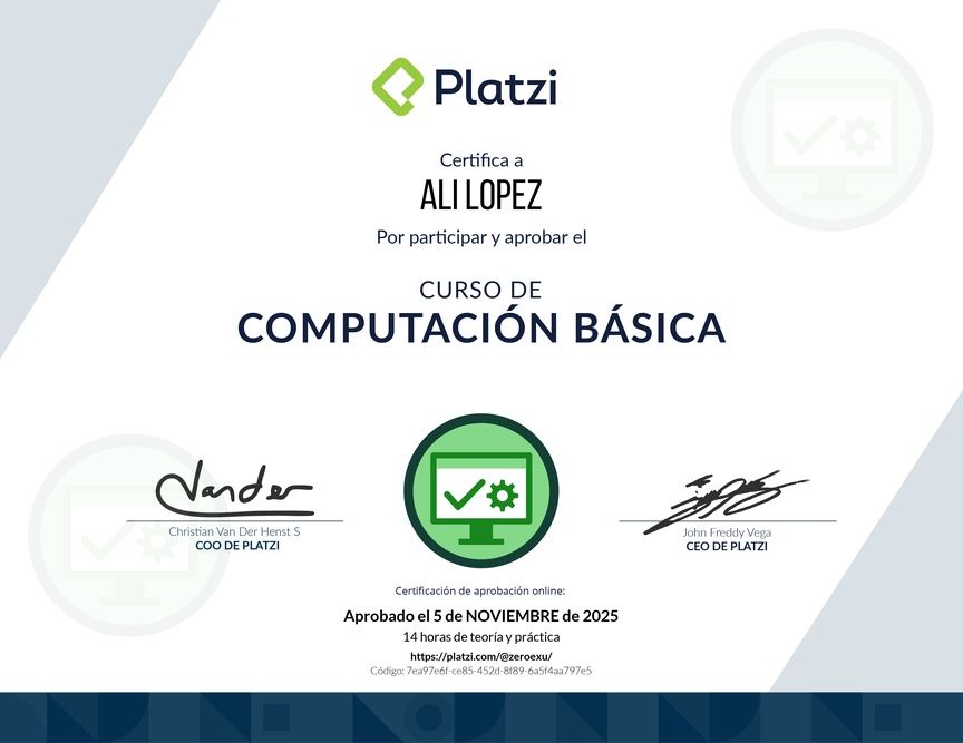 Diploma del Curso Básico de Computadores e Informática