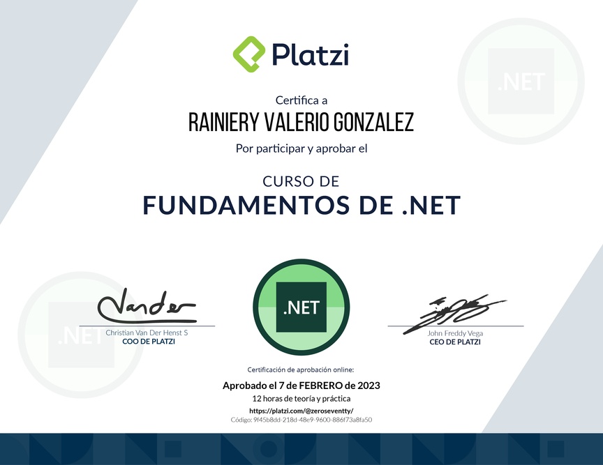 Diploma del Curso de Fundamentos de .NET