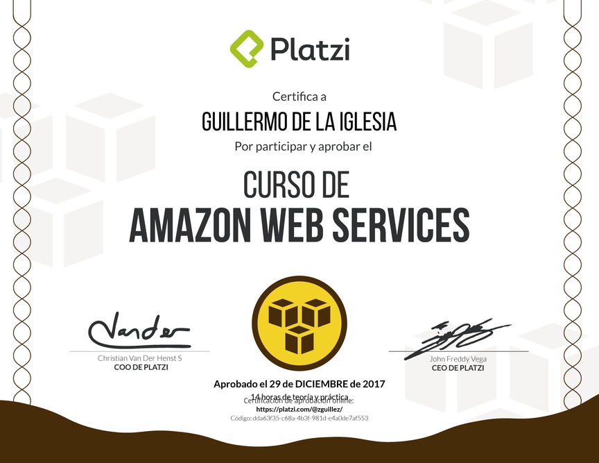 Diploma del Curso de Deploy con Amazon Web Services 2017