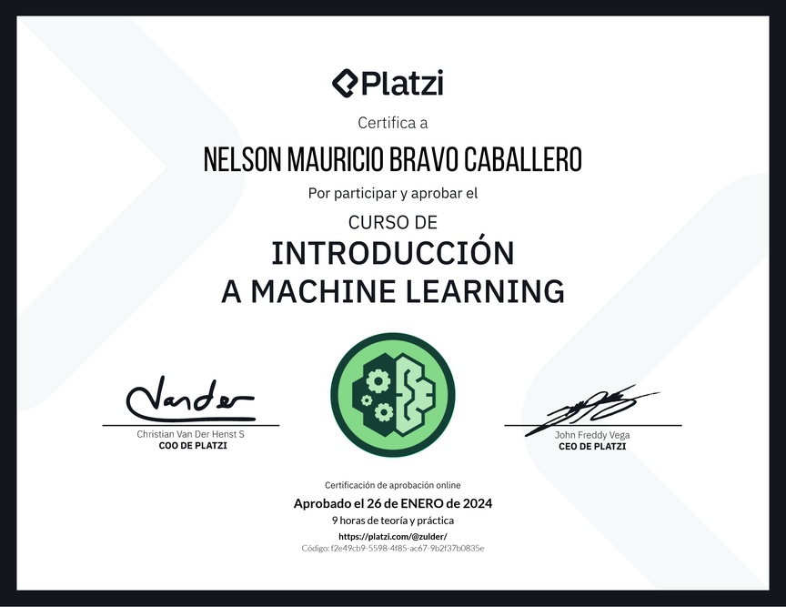 Diploma del Curso de Introducción a Machine Learning