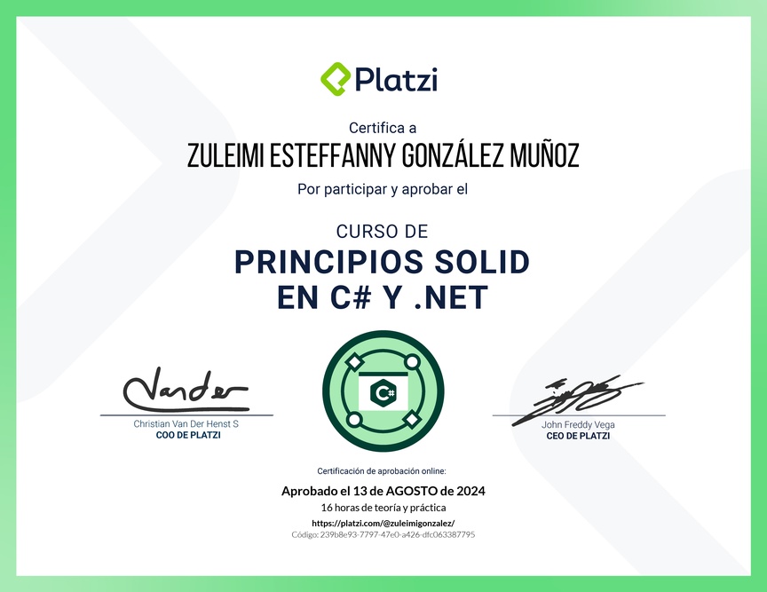 Diploma del Curso de Principios SOLID en C# y .NET